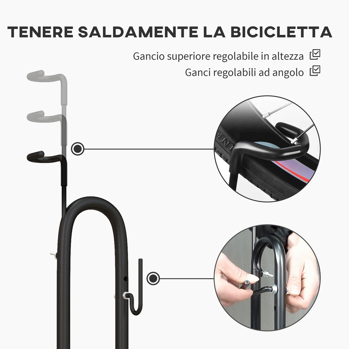 HOMCOM Bike Stand with Adjustable Hooks, Compatible with 24"-29" and 700c Bikes, for Garage, Indoor and Outdoor, Black