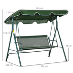 3-Seater Garden Swing in Steel and Teslin with Sunshade Roof, 172x110x153 cm, White and Green