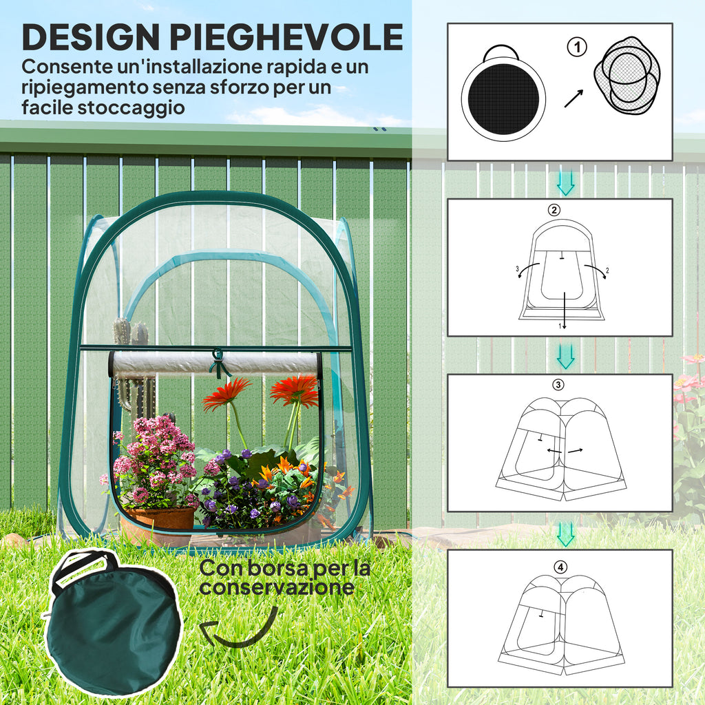 Mini Pop Up Greenhouse with Plastic Cover, Roller Window and Bag, 70x70x80 cm, Transparent