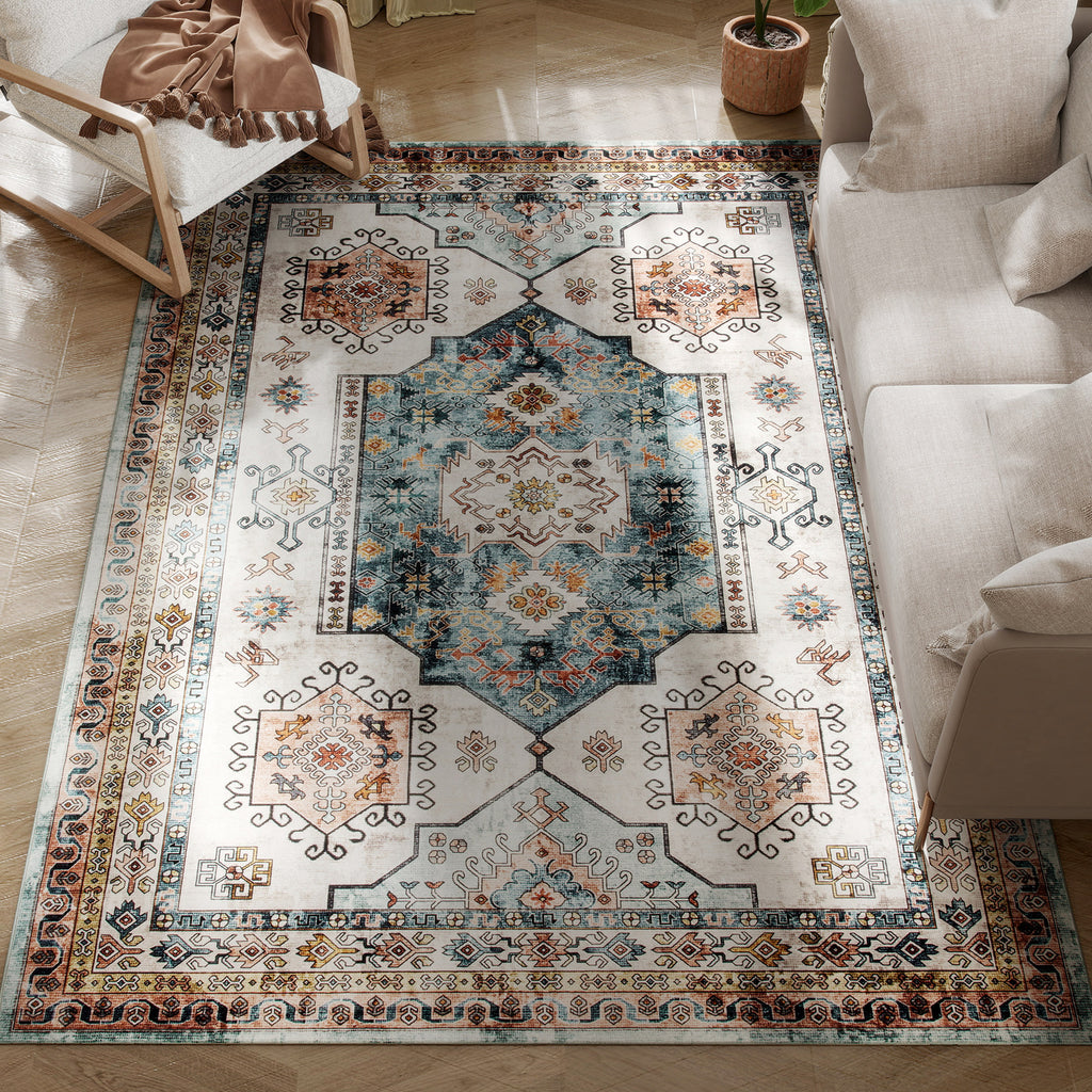 Vintage Non-Slip and Washable Short Pile Rug for Living Room and Bedroom, 230x160 cm, Multicolor