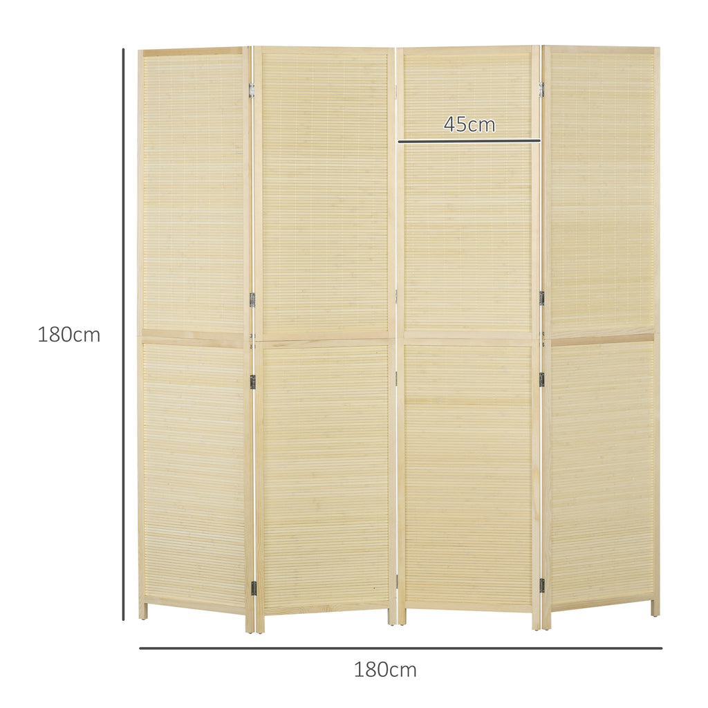 HOMCOM Folding Interior Screen with 4 Doors, Rattan Bamboo Room Divider, 180x1.6x180 cm - Borgè
