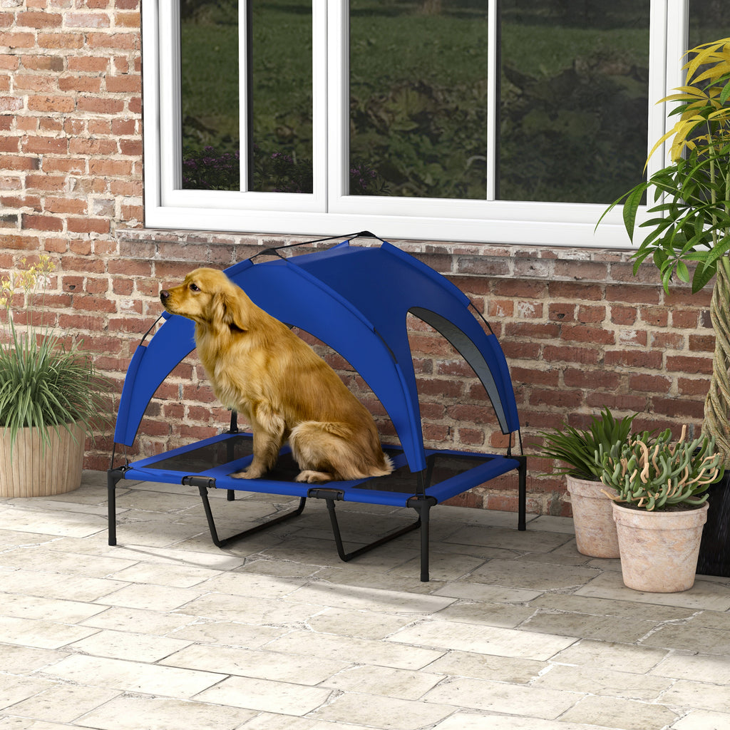 Large Dog Kennel with Protective Roof, in Steel and Polyester, 106x76x94 cm, Dark Blue - Borgè