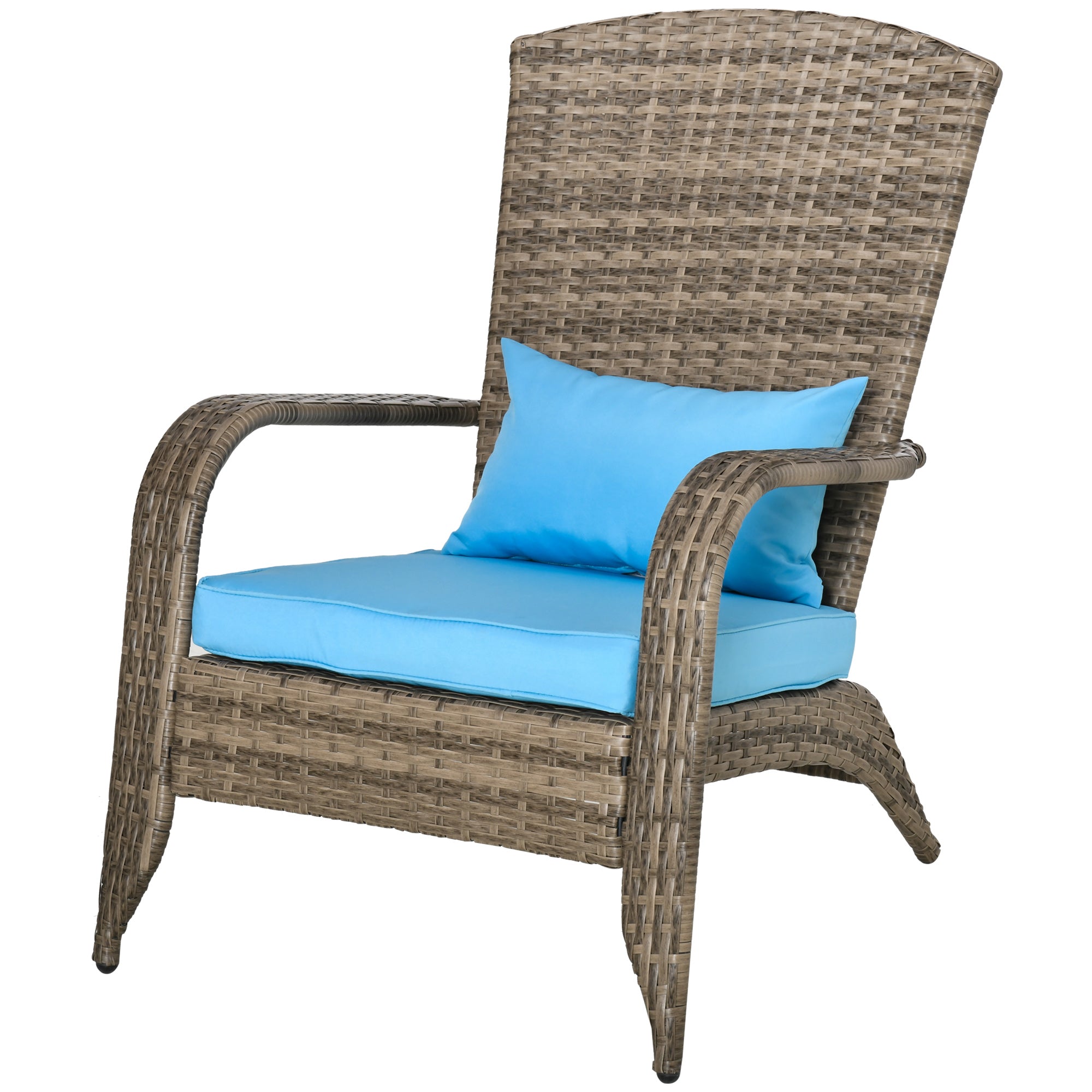 Outsunny Garden Chair Adironrack with armrests, in Rattan and Steel, 65x86x90 cm, brown and blue - Borgè