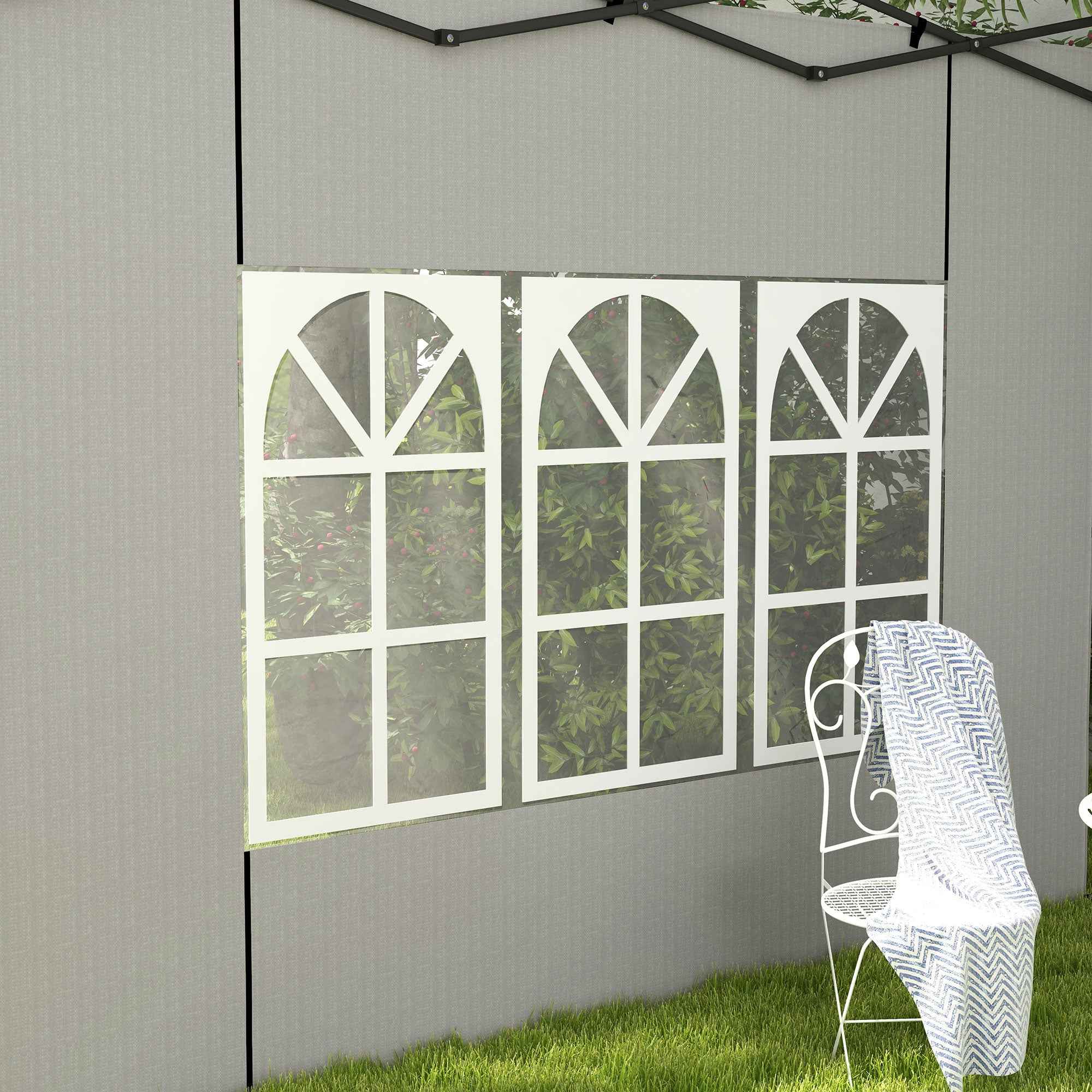 Outsunny Set of 2 Side Walls for Gazebos 3x3 m and 3x6 m with Windows, in PE and Plastic, 293x193 cm, White