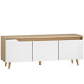 HOMCOM 55" Max 3-Section TV Stand with Adjustable Shelf, Wooden, 120x35x45.5 cm, White and Oak