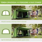 Camping Tent with Veranda, Family Tent for 8 People, Polyester, 405x305x225cm