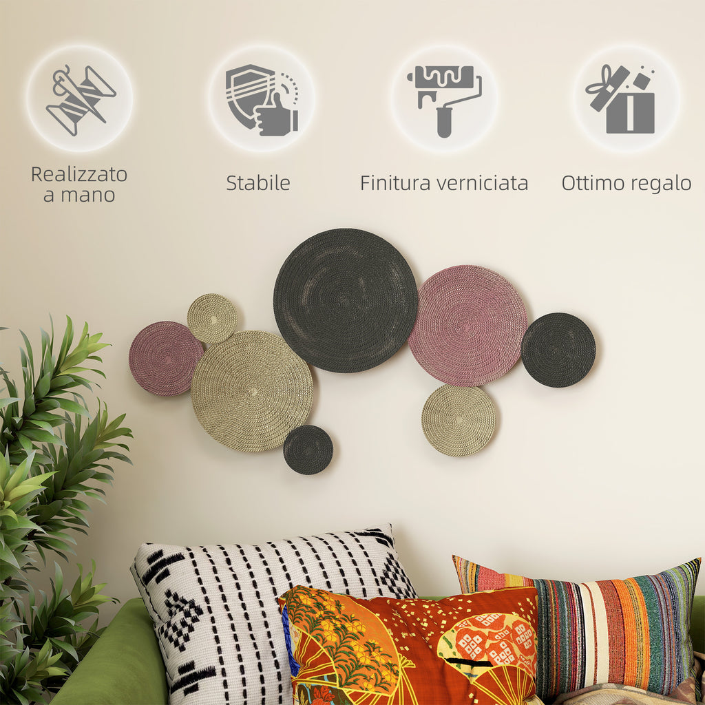 8-Disc 3D Metal Wall Art, 110x7x58 cm, Bronze, Orange and Yellow