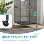 Pawhut for birds in steel and pp with 5 doors, 2 posees and removable tray, 48x46x74 cm, gray - Borgè