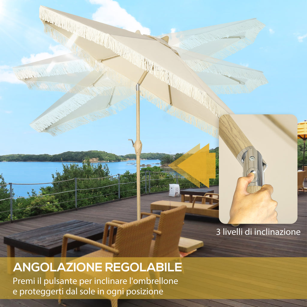 Garden Umbrella with Tilting Crank and 2-Section Pole, Polyester and Metal, 2.6x2.4 m, Cream