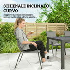 Outsunny Steel Outdoor Set with Rectangular Table and 6 Stackable Texteline Chairs, Light Grey