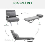 HOMCOM Single Armchair Bed with 5-Level Adjustable Backrest and Fabric Cushion, Light Gray - Borgè