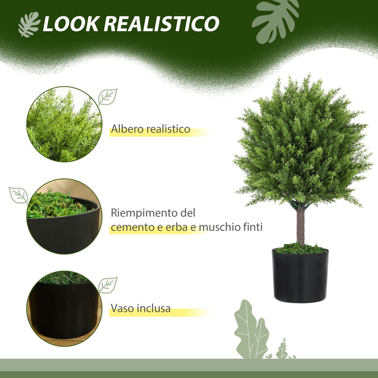 Artificial Cedar Tree Plant with Pot Included for Indoor and Outdoor, Height 55 cm, Green