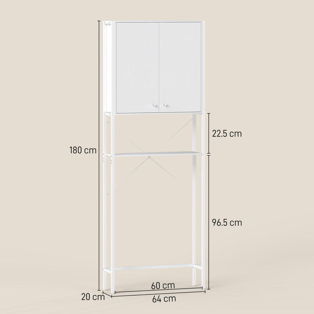 Bathroom Cabinet Above Toilet and Washing Machine with Cabinet and Open Shelf, 64x20x180 cm, White
