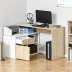 Corner Desk, Space-Saving Corner Computer Desk for Bedroom or Office, Oak and White Wood Desk