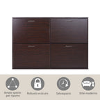 Space-Saving 24 Pair Shoe Rack with Adjustable Shelves and 4 Drawers, Wooden, 120x24x81cm, Brown
