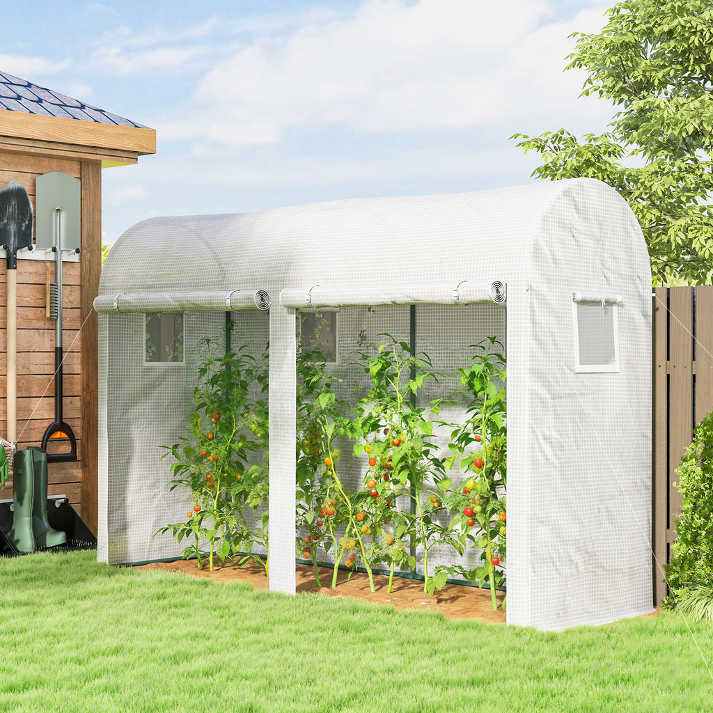 Outsunny Garden Tunnel Greenhouse for Plants and Vegetables, Balcony Greenhouse with 2 Roller Doors and 4 Windows, 3x1x2m