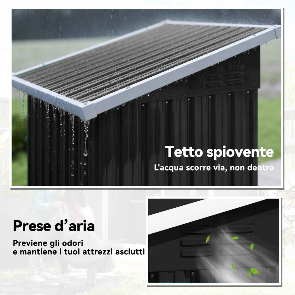 Outsunny Steel Garden Shed with Vents and Lockable Door, 107.5x91x185 cm, Dark Grey