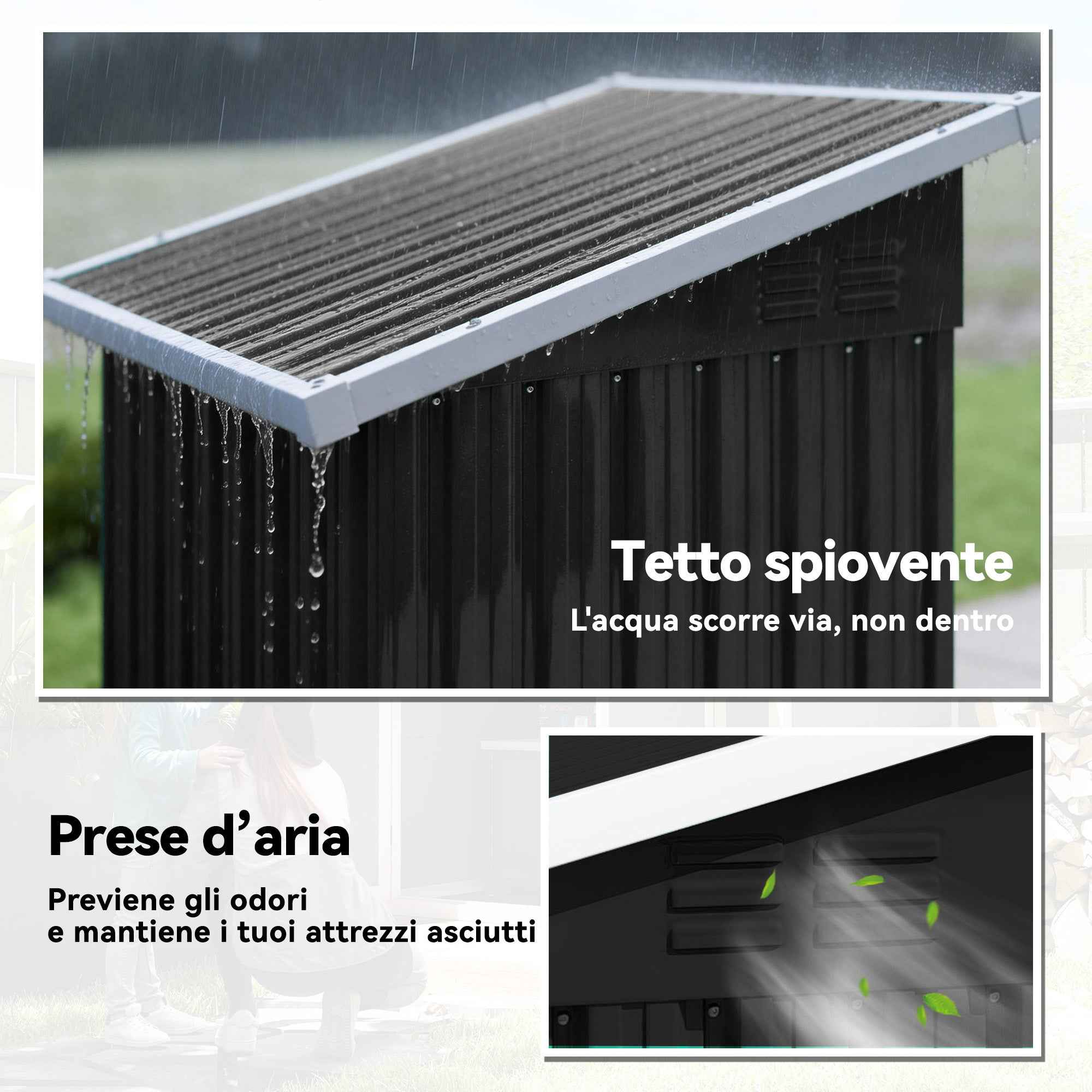 Outsunny Steel Garden Shed with Vents and Lockable Door, 107.5x91x185 cm, Dark Grey