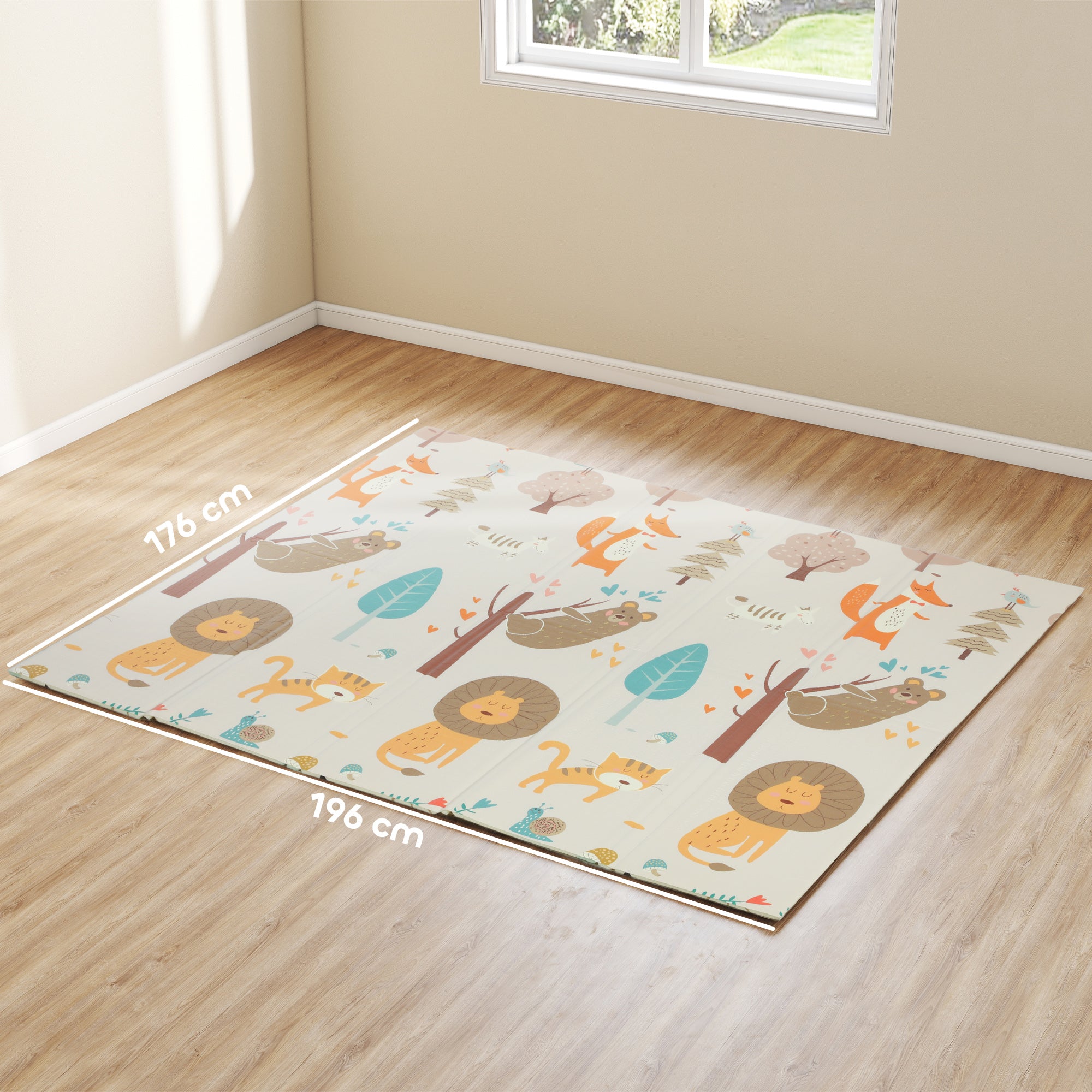 Children's Rug for 0-6 Years Old with Forest Theme and Waterproof Surface in Multi-Color XPE, 196x176x1.5 cm