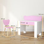 Children's Desk Set with Drawer and Chair with Teddy Backrest, Ages 3-8 Years, Pink