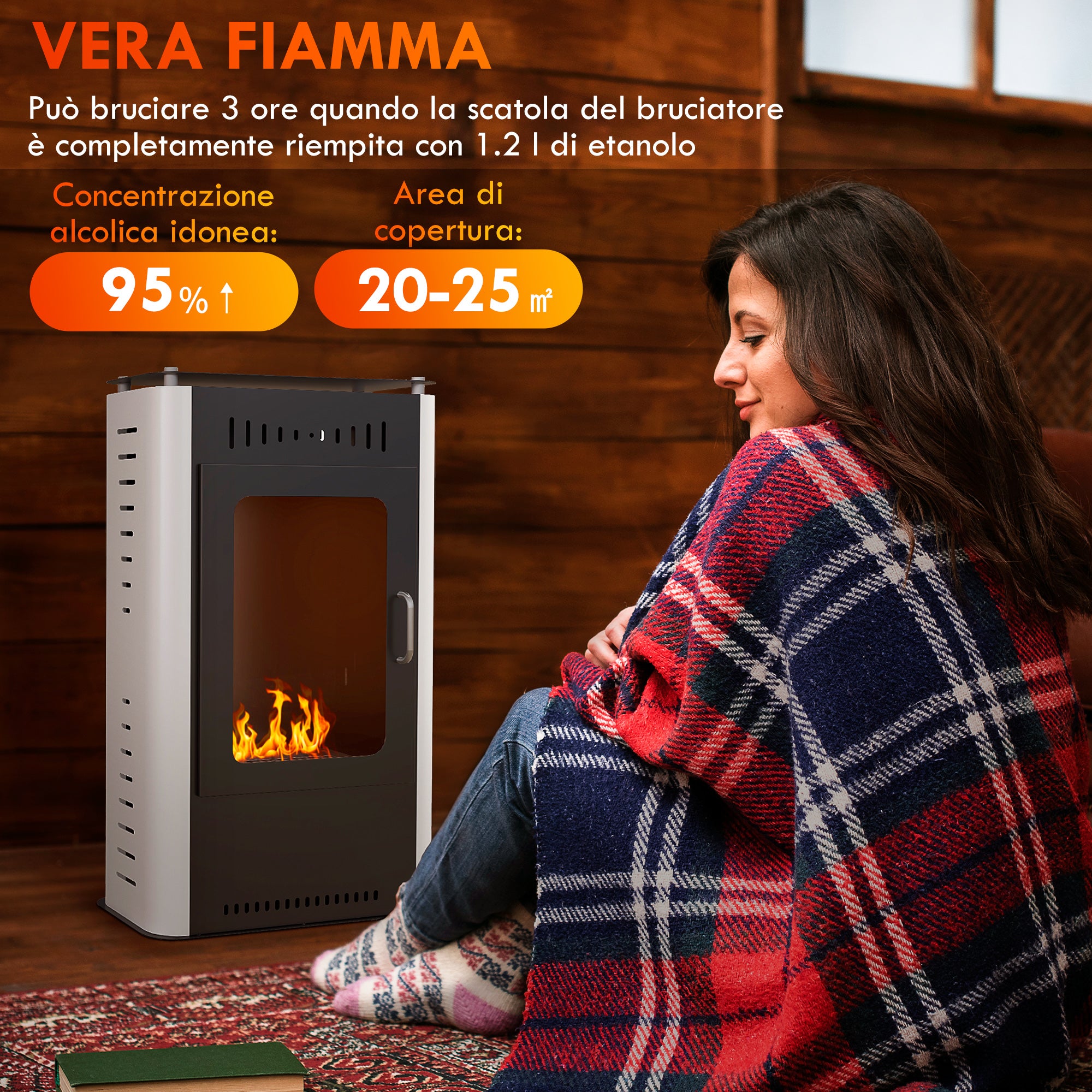 1.2L Floor-Standing Bioethanol Fireplace with Top Shelf, Steel, 50x27x82 cm, White and Black