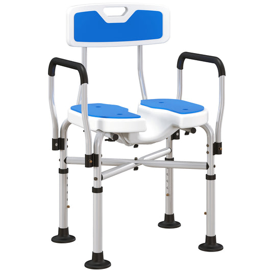 Shower Chair with Grooved Seat, Height Adjustable and Non-Slip Feet, Blue