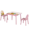 AIYAPLAY Children's Table and Chair Set for 3-8 Years Old with Animal Patterns and Rounded Edges, in MDF and Pink Pine Wood