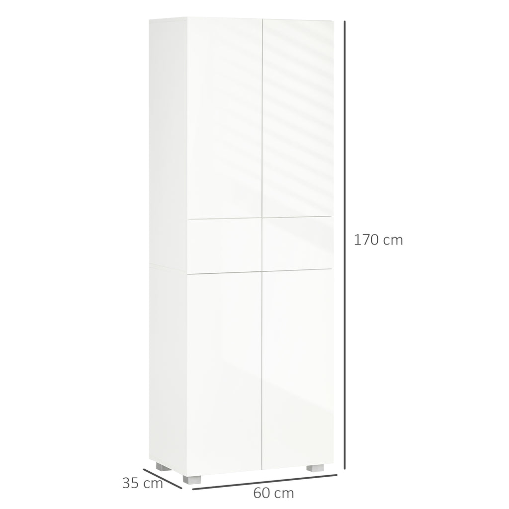 Kitchen Pantry with 4 Doors, 3 Adjustable Shelves and 5-Tier Shelves in MDF and Chipboard, 60x35x170 cm, White