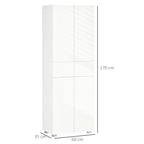 Kitchen Pantry with 4 Doors, 3 Adjustable Shelves and 5-Tier Shelves in MDF and Chipboard, 60x35x170 cm, White