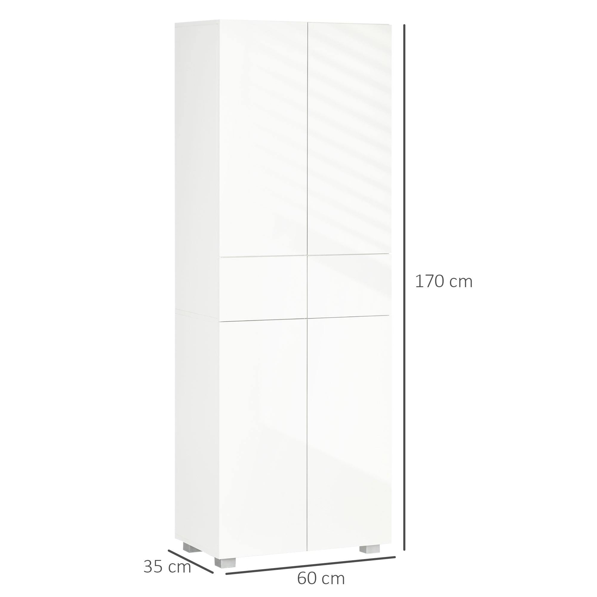 Kitchen Pantry with 4 Doors, 3 Adjustable Shelves and 5-Tier Shelves in MDF and Chipboard, 60x35x170 cm, White