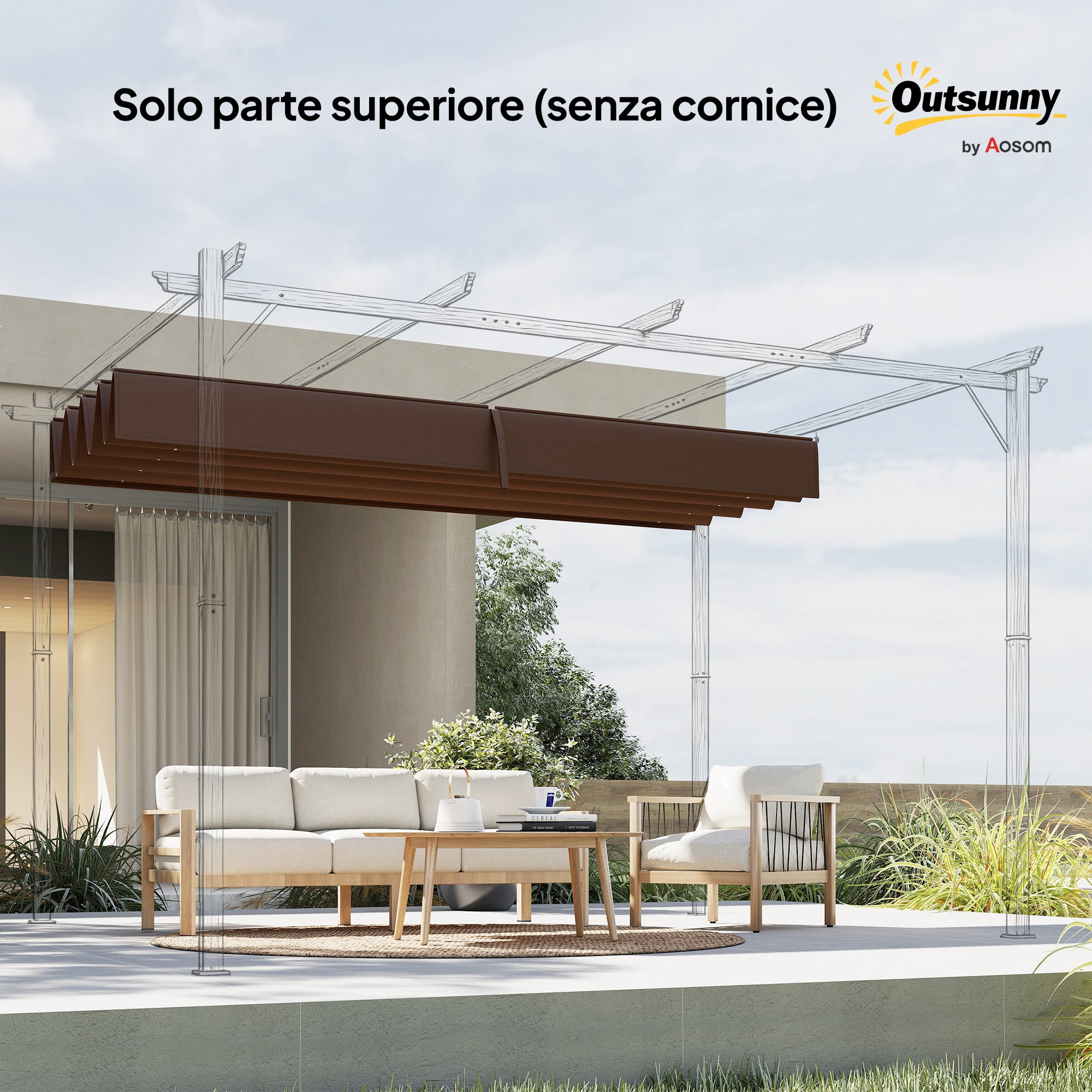 Outsunny Coffee White Polyester UV-Resistant Outdoor Pergola Cover with 8 Drainage Holes, 286x245 cm