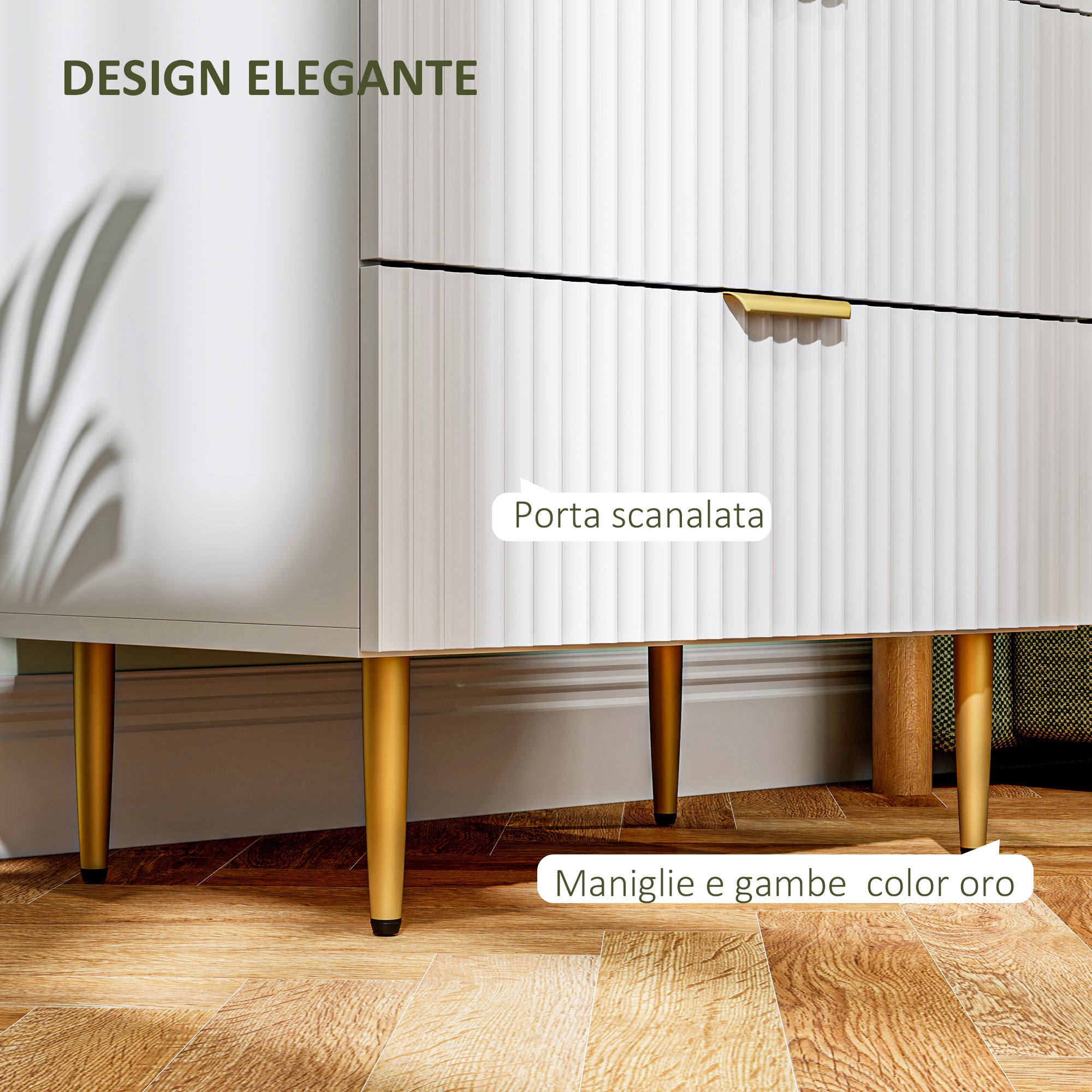 Modern Chest of 4 Drawers with Golden Handles, 60x40x96 cm, White