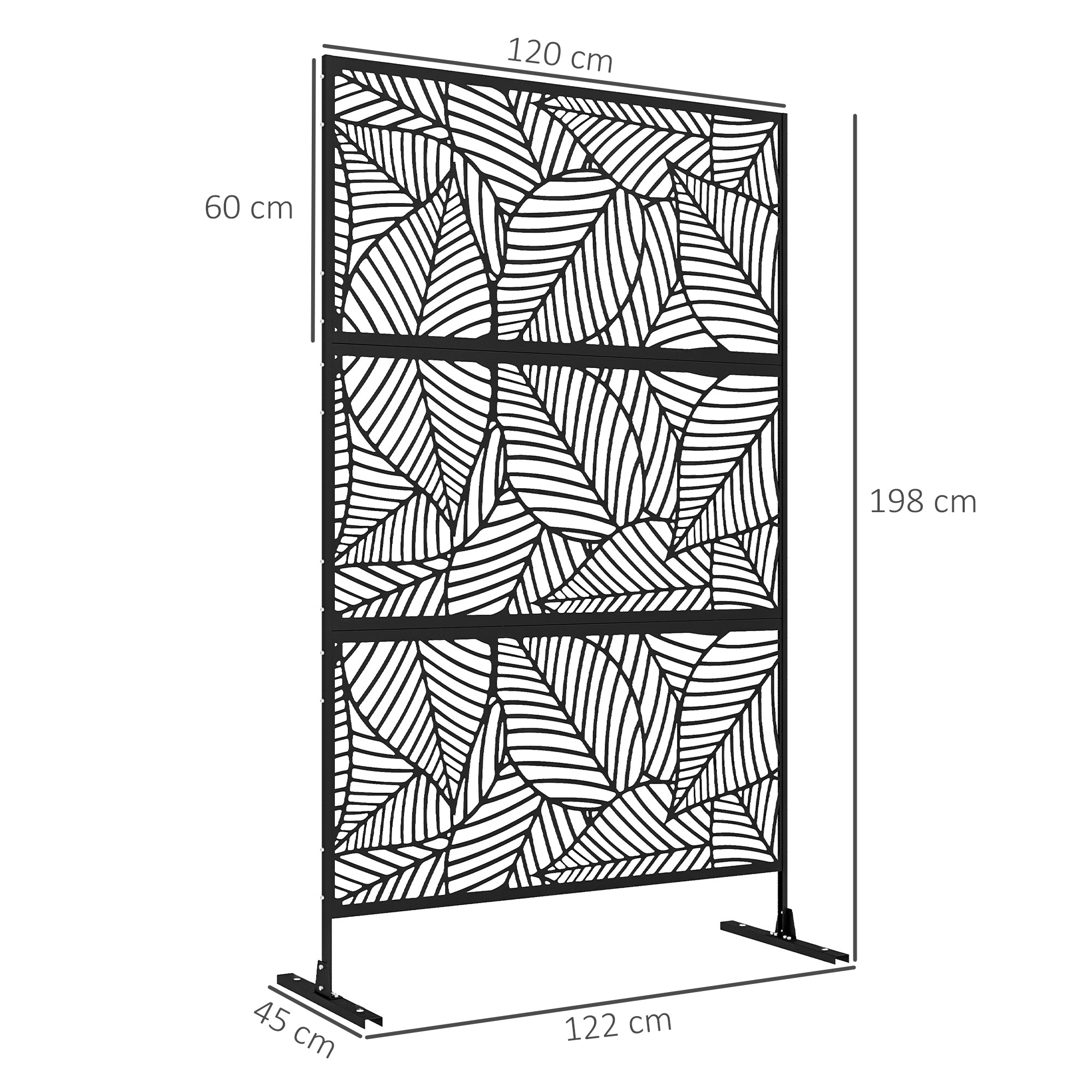 Decorative Outdoor Room Divider and Plant Trellis, Leaf Design, 122x45x198 cm, Black