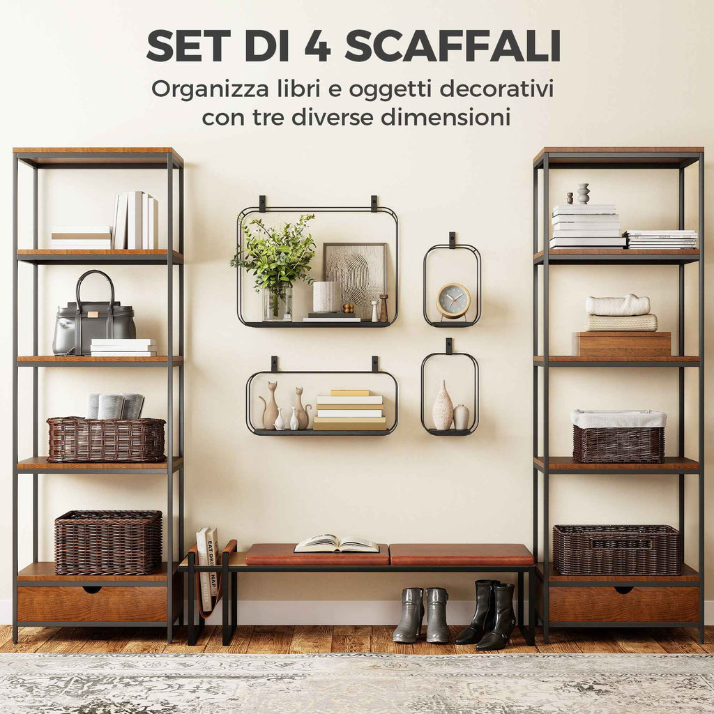 HOMCOM Geometric Floating Shelves for Living Room, Set of 4, Black