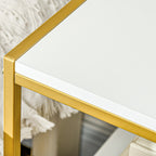 Set of 2 Modern Nightstands with Drawer and Open Shelf, 50x40x55cm, White and Gold