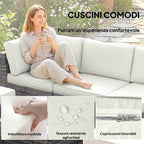 Outsunny 6-Piece Rattan and Steel Garden Furniture Set with Sofa, Coffee Table, and Cushions, Grey