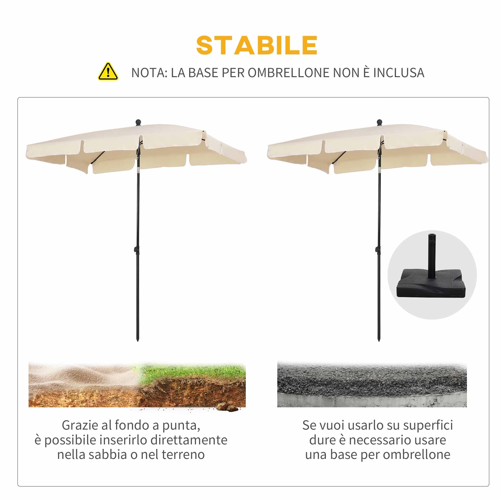 Rectangular and Adjustable Garden Umbrella with Aluminum Pole, 2x1.3x2.5 m, Beige