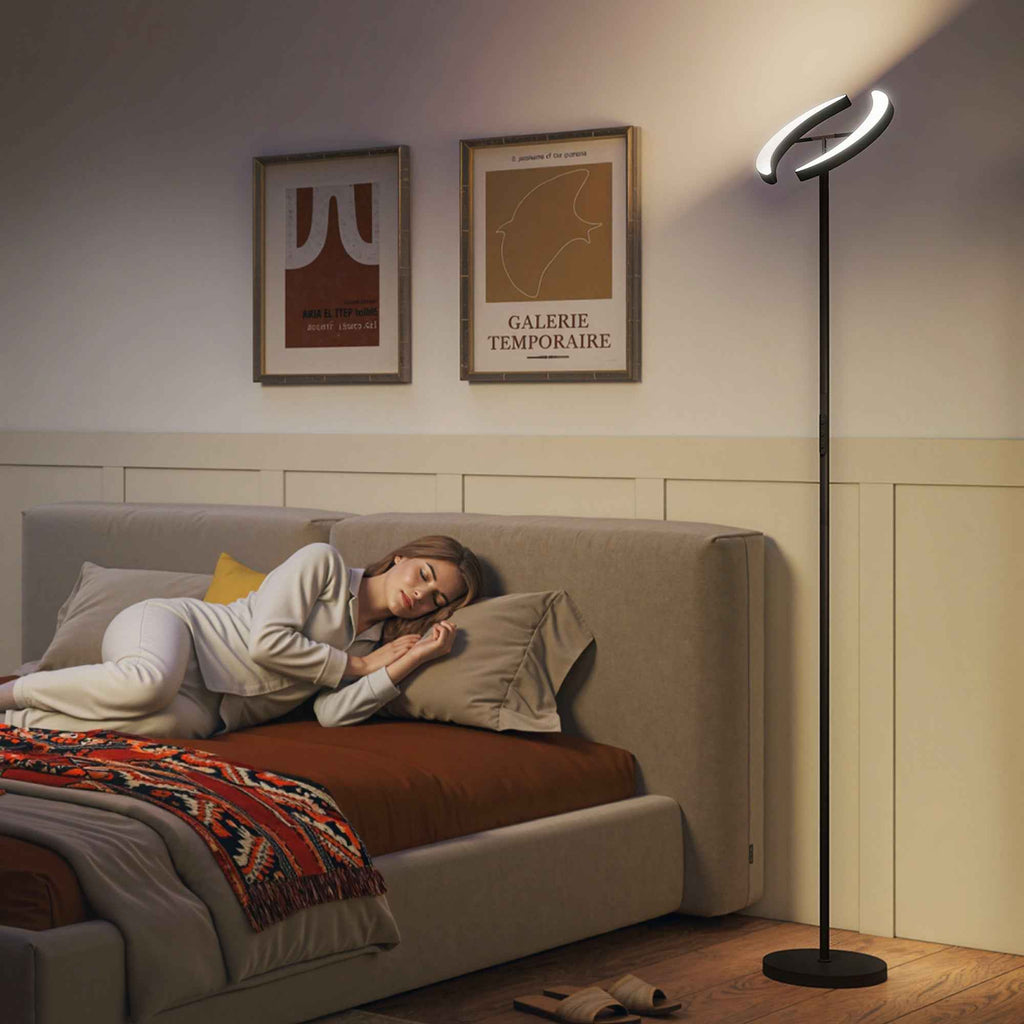 HOMCOM Dimmable Floor Lamp 2700K-6000K with Remote Control and 350° Swivel Double Head, Black