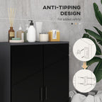 Kleankin Bathroom Cabinet 2 Wooden Doors with 3 shelves and cushioned closure, 60x30x82cm, black - Borgè