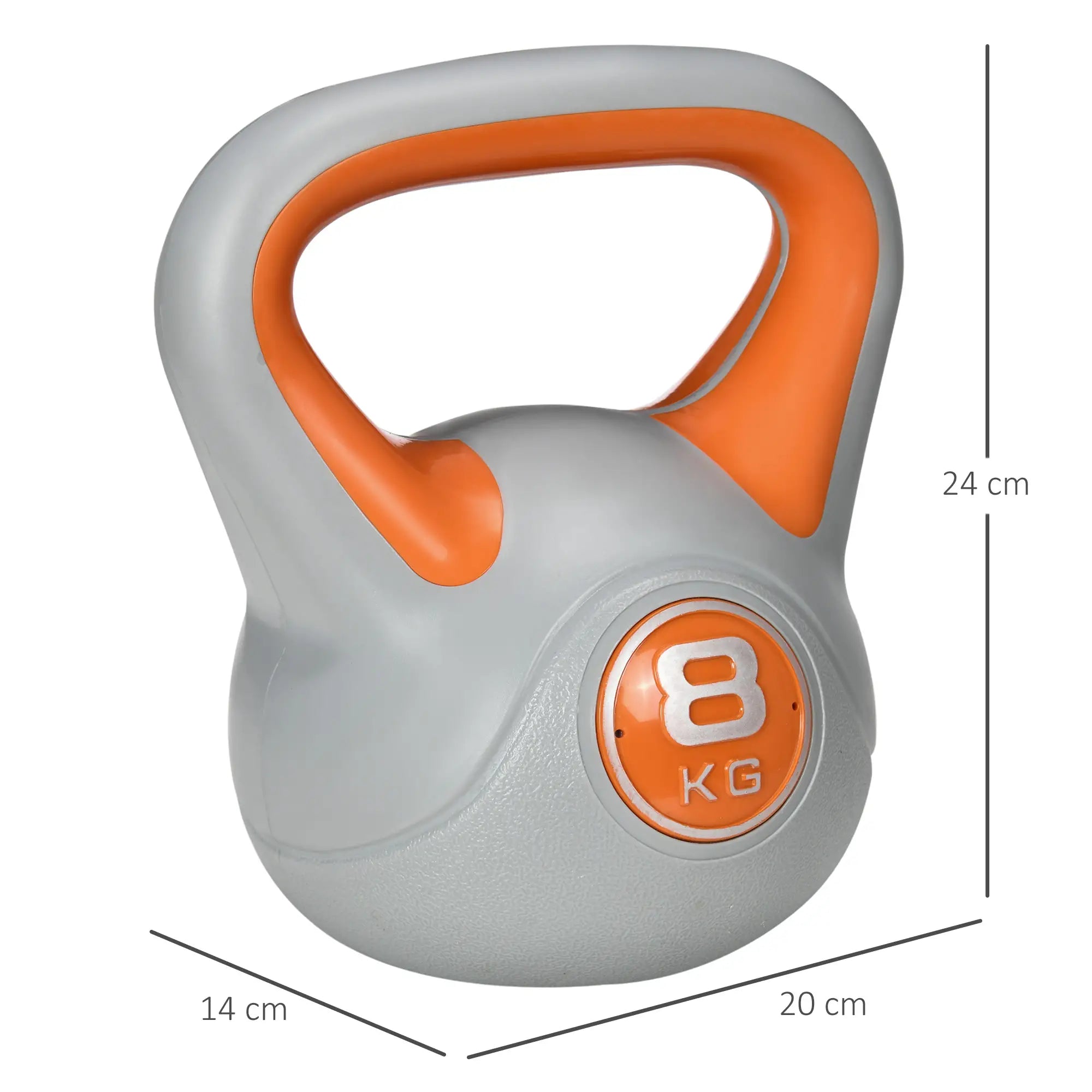 Kettlebell 8kg in PU and Sand with Flat Base and Handle for Deadlifts, Squats and Lifts, 20x14x24 cm, Orange - Borge' Group Limited