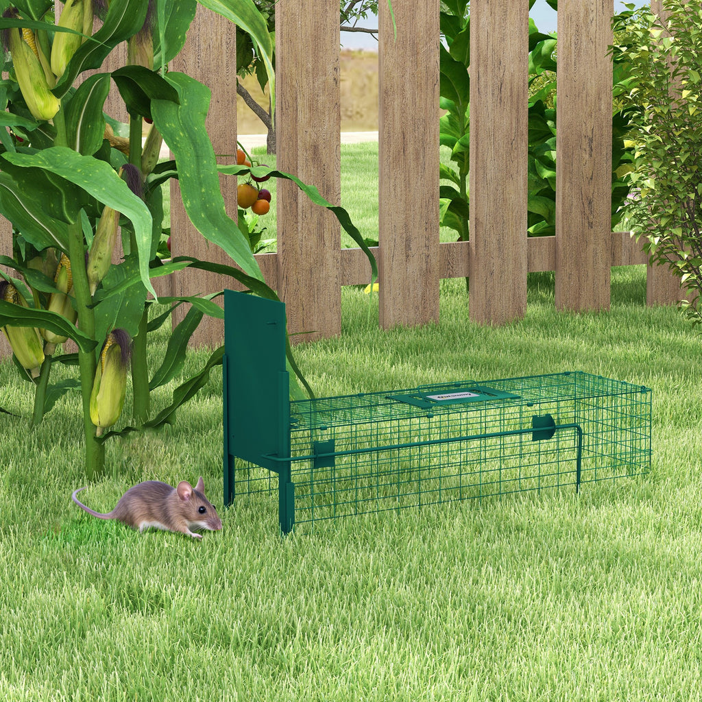 Small Animal Cage Trap with One Door and Handle, 80x25x30 cm, Dark Green