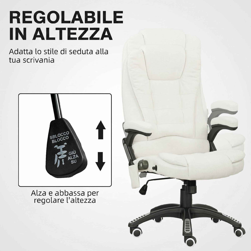 Vinsetto Reclining Massage Office Chair with Adjustable Height, Remote Control, Linen-Effect Fabric, Cream
