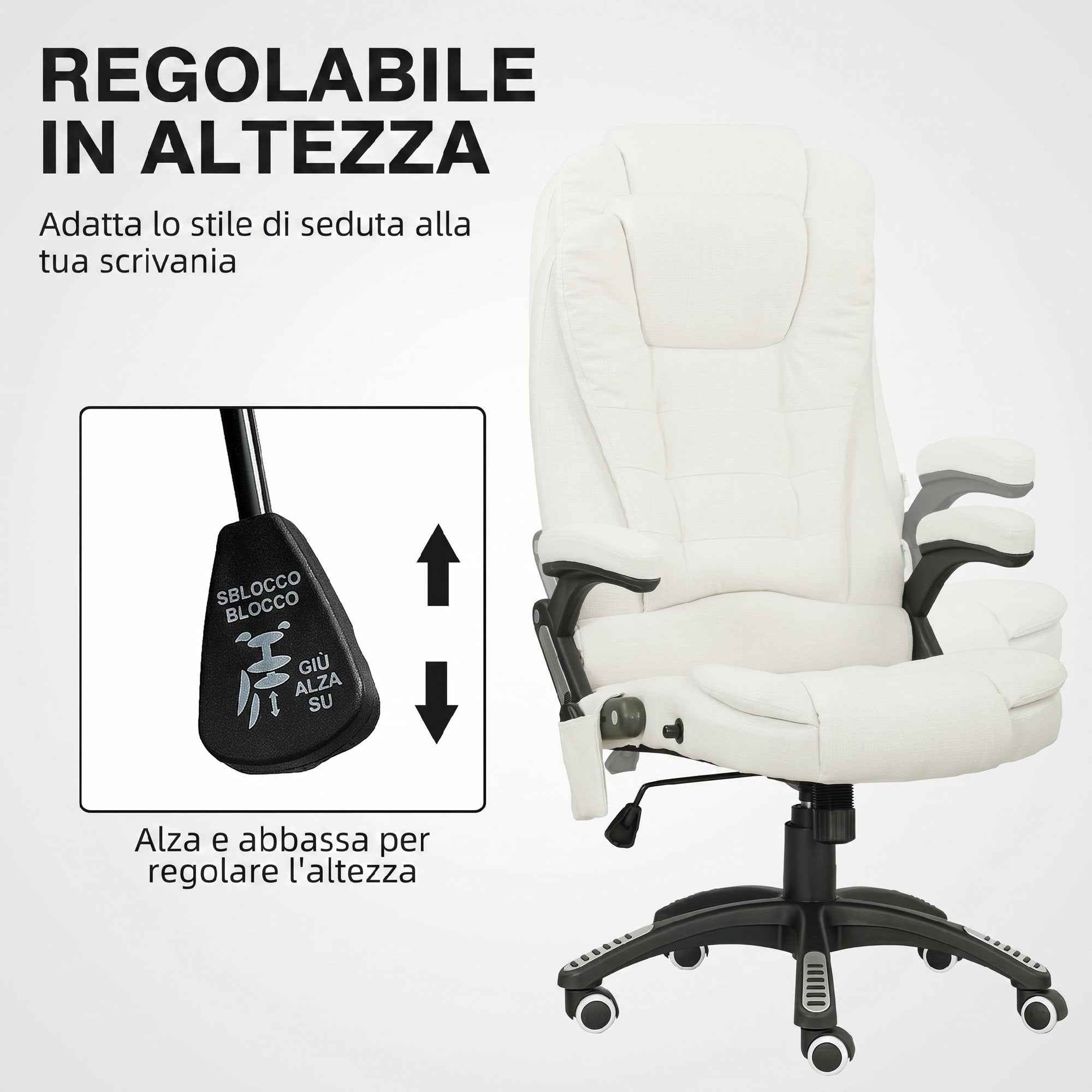Vinsetto Reclining Massage Office Chair with Adjustable Height, Remote Control, Linen-Effect Fabric, Cream