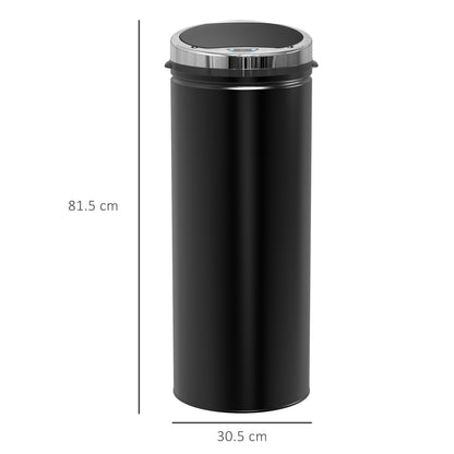 HOMCOM Automatic Dustbin with Infrared Sensor and 50L Capacity, Stainless Steel and Plastic, Black, 30.5x30.5x81.5cm - Borgè