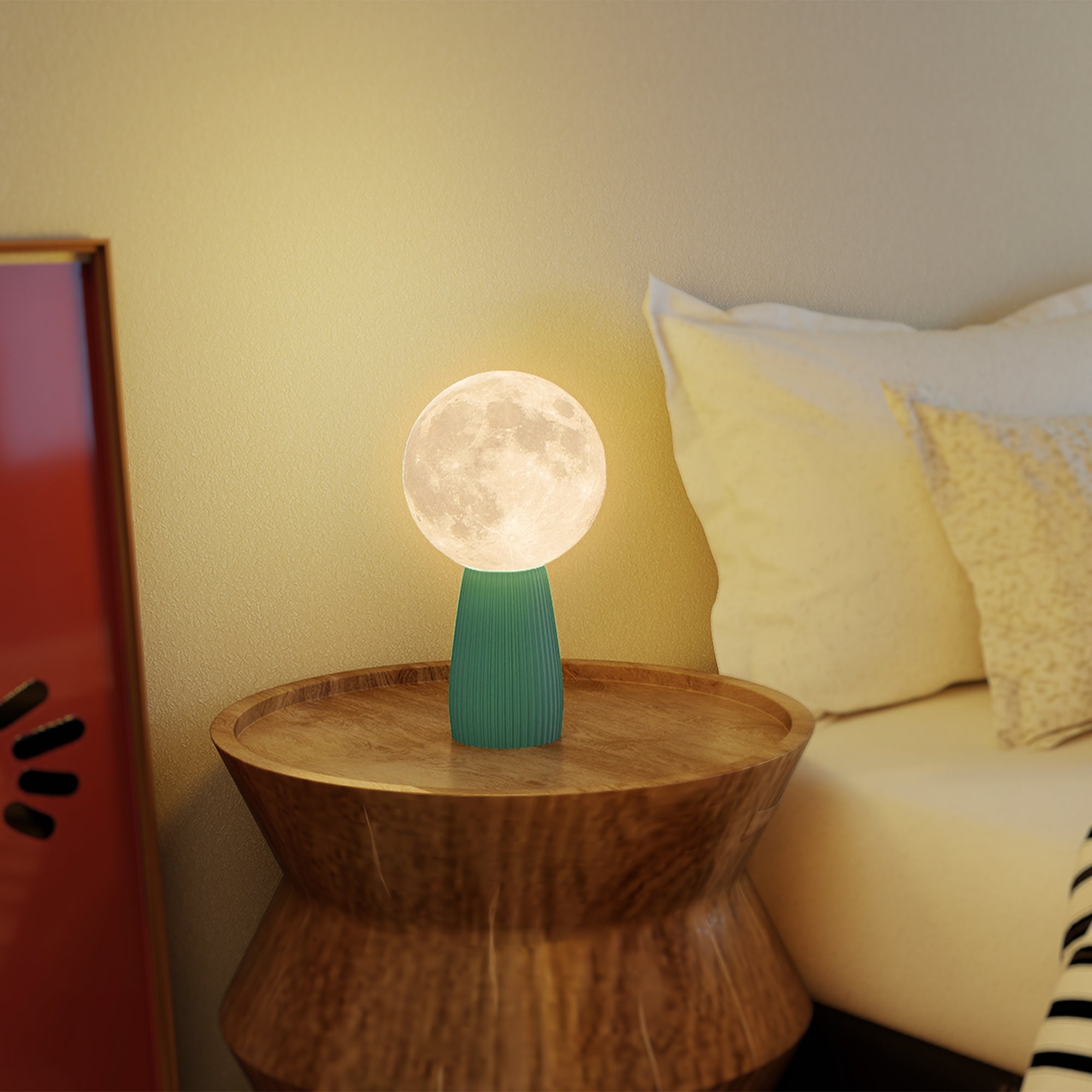 Moon-Shaped Table Lamp with 3 Colors and 10 Brightness Levels, ABS, Ø15x28 cm, White and Dark Green