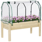 Vegetable Garden Bed with Greenhouse, Outdoor Plant Holder in Wood and PE for Flowers and Vegetables, 121x55x117cm