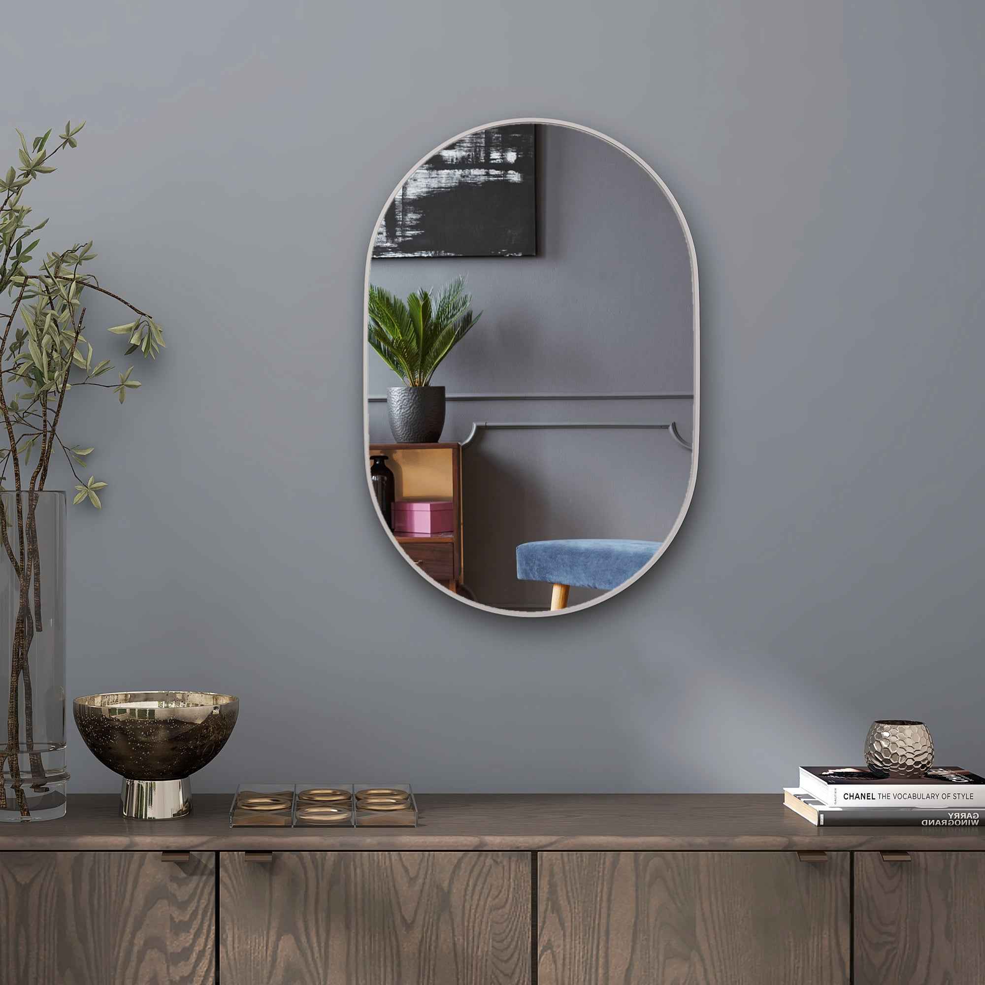 HOMCOM Oval Bathroom Mirror with Aluminum Frame, Vertical or Horizontal, 60x90 cm, Silver