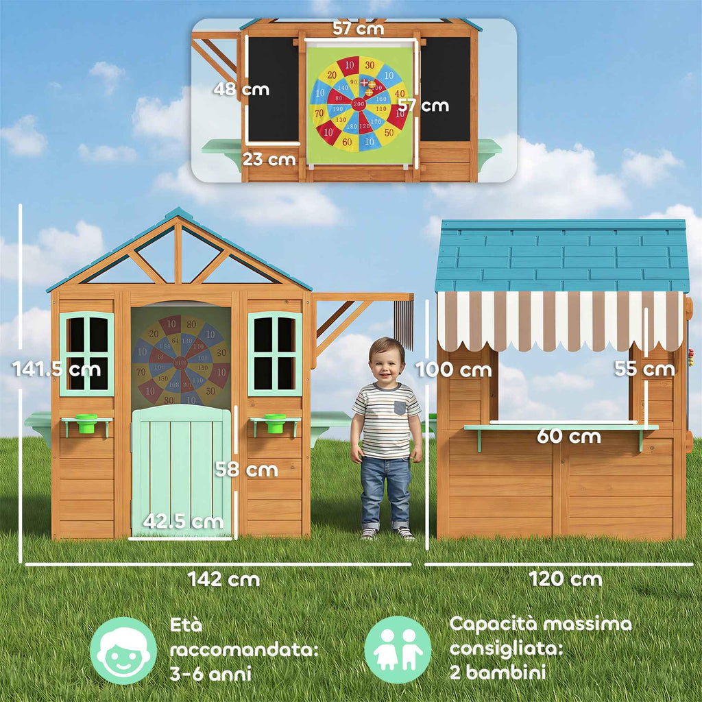 Children's Garden Playhouse with Window, Snack Bar, Half Door, Plant Stand, Target Cloth, 4 Balls, Blackboard