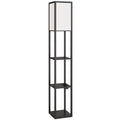 HOMCOM Floor Lamp with Shelves, Dimmable Light, Foot Switch and USB Ports, Black