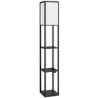 HOMCOM Floor Lamp with Shelves, Dimmable Light, Foot Switch and USB Ports, Black